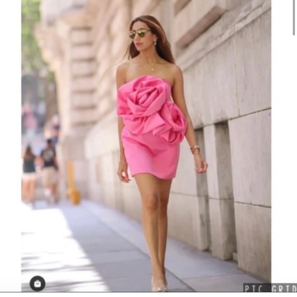 Zara Voluminous Flower Dress Fuchsia - Picture 1 of 11